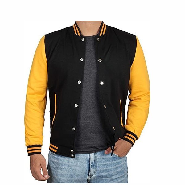 Black senior jacket custom design with leather sleeves Dubai